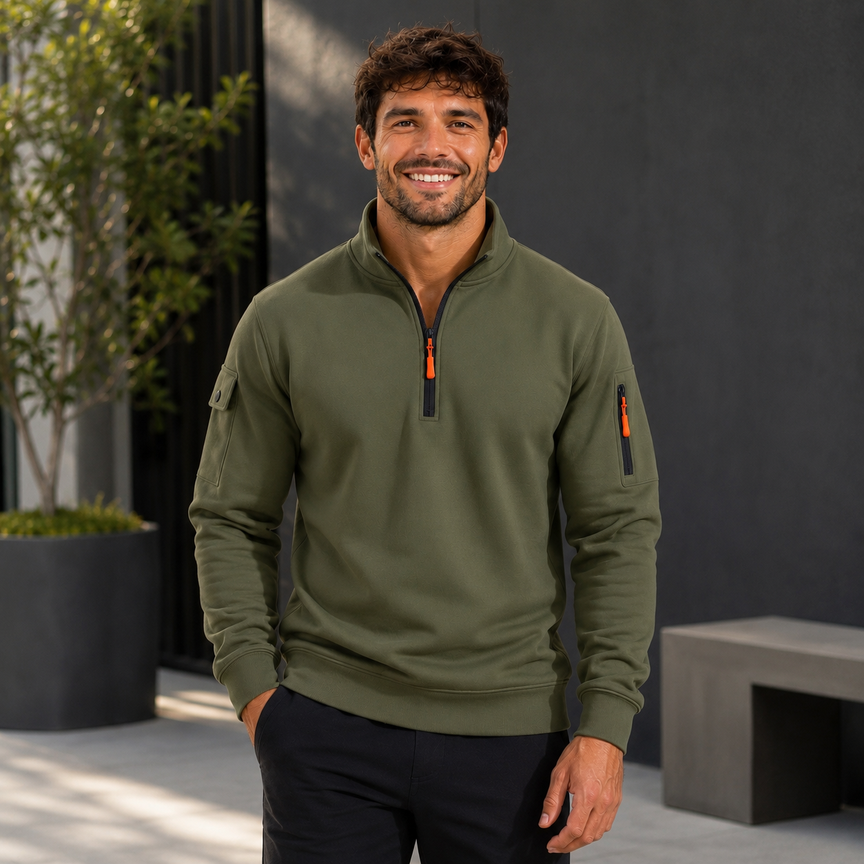 Sweat Demi-Zip Padel Homme – Col Haut, Chaud & Coupe-Vent