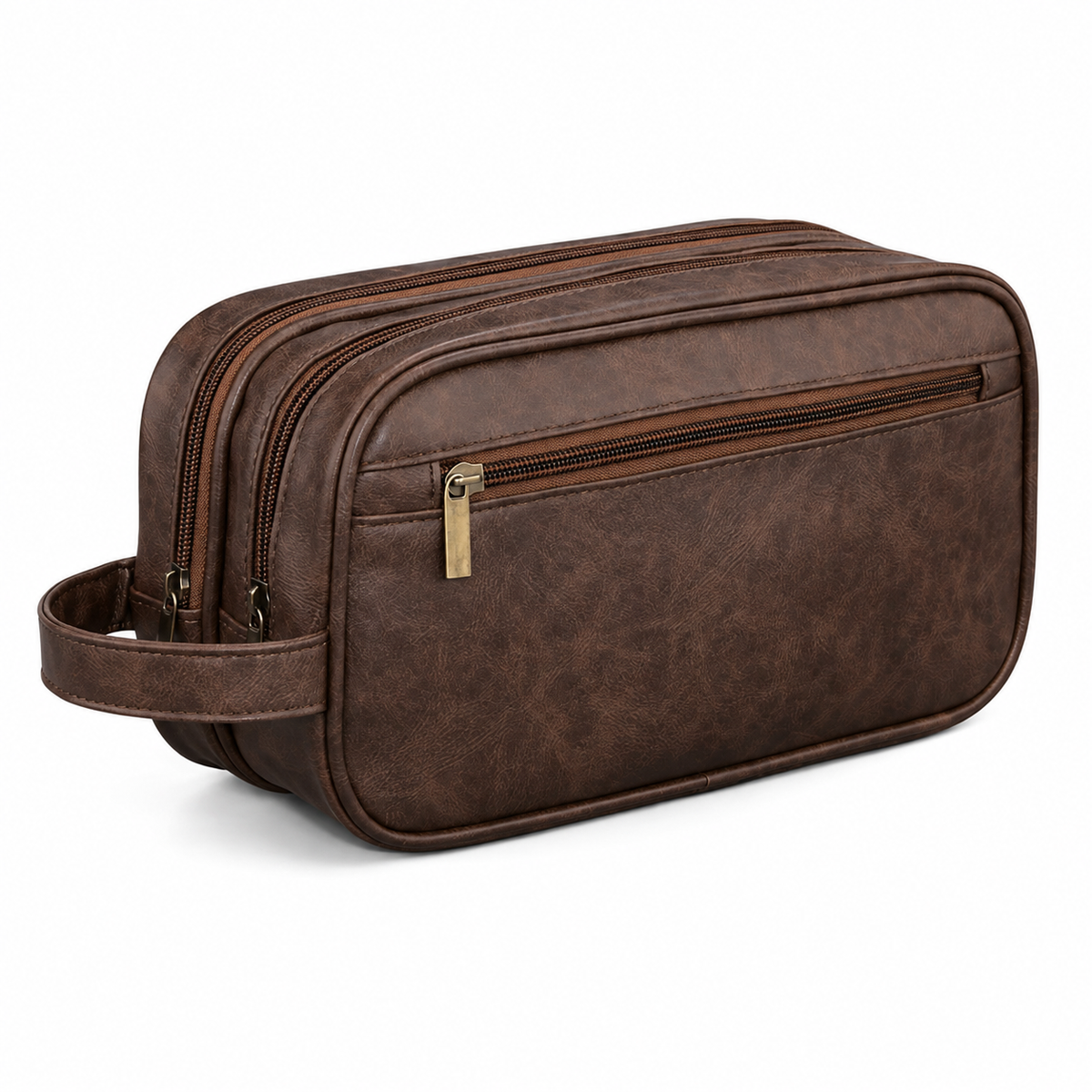 Trousse vestiaire padel en cuir marron foncé - vue en angle