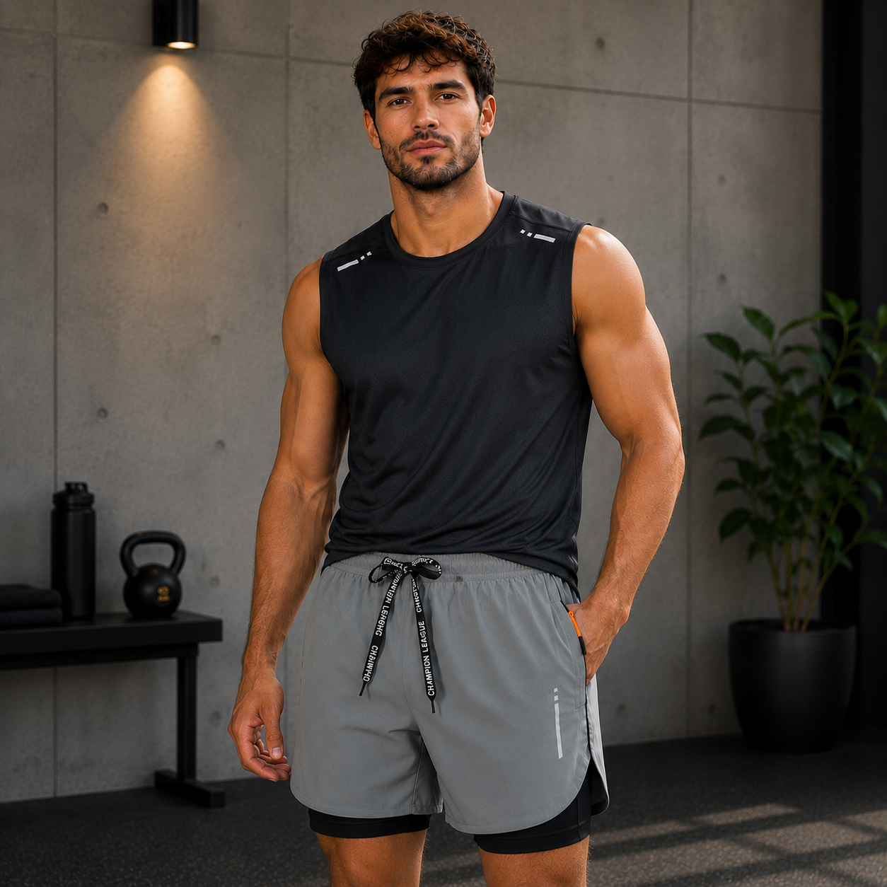 Short Padel Homme 2 en 1 – Polyester Élasthanne, Séchage Rapide