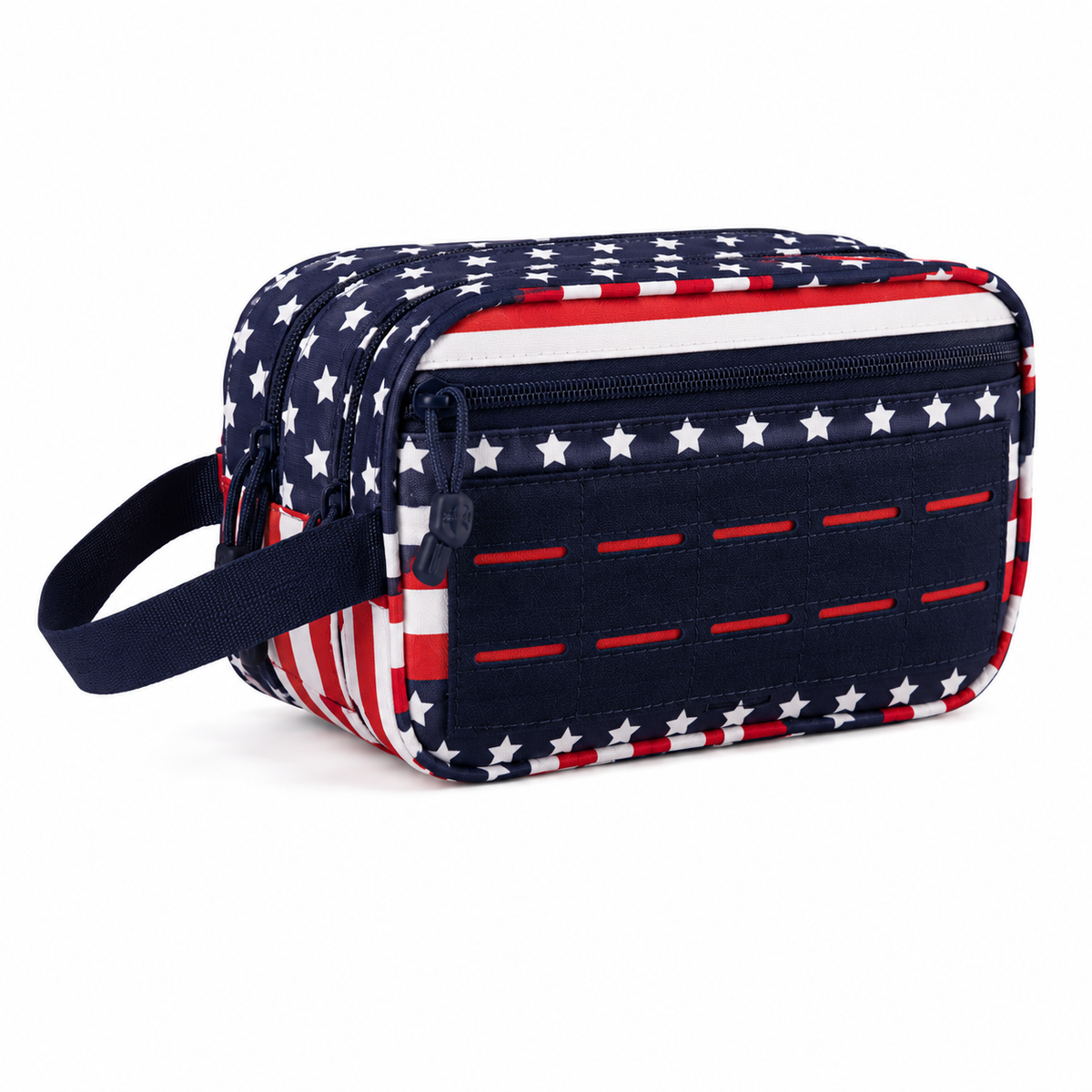Trousse vestiaire padel tactique motif drapeau étoilé bleu, blanc et rouge - vue en angle