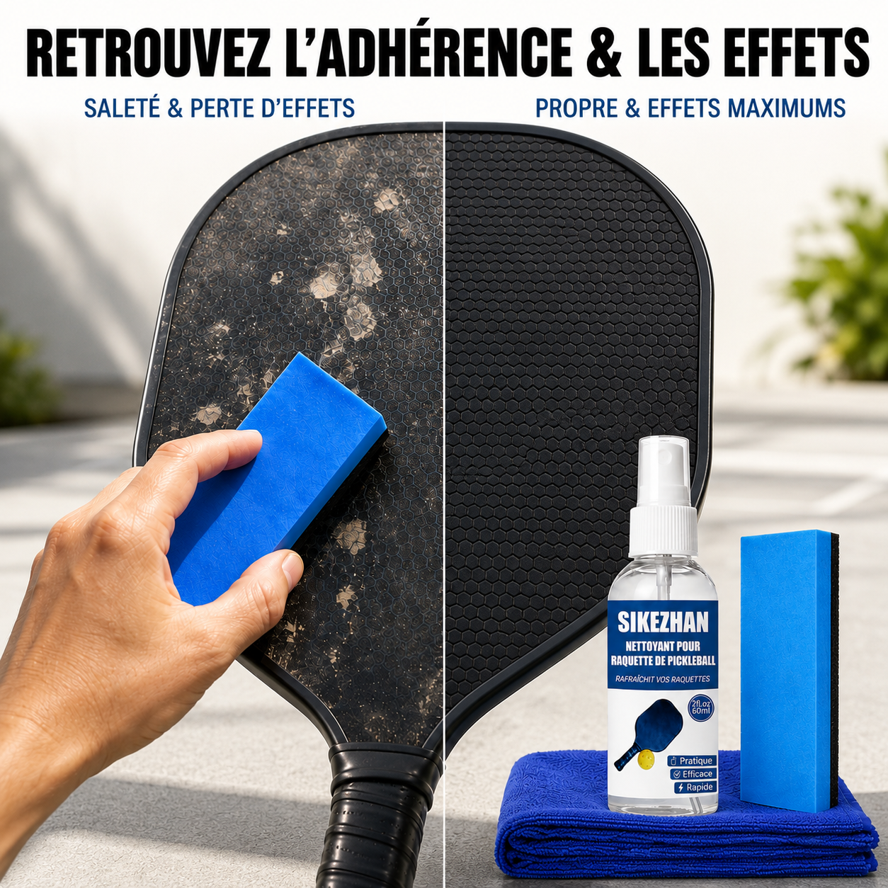 Kit Nettoyage Raquette Pickleball – Spray, Éponge & Serviette