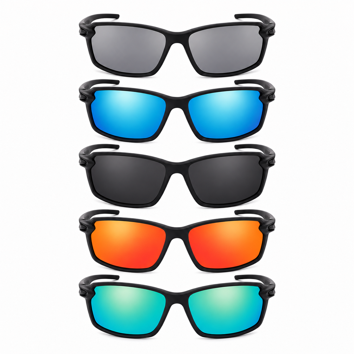 Lunettes de soleil polarisées sport - nuancier des 5 coloris de verres miroir (gris, bleu, noir, rouge, vert)