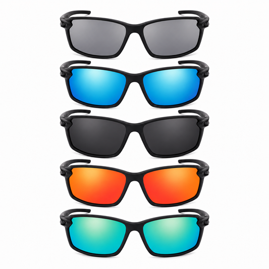 Lunettes de soleil polarisées sport - nuancier des 5 coloris de verres miroir (gris, bleu, noir, rouge, vert)
