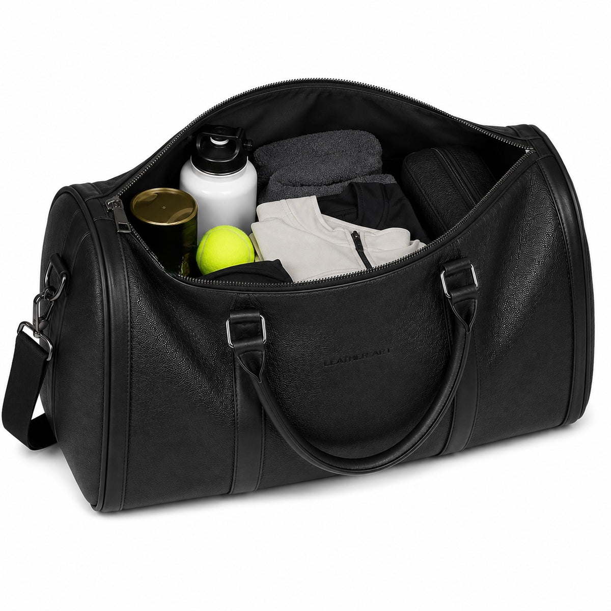Sac de Voyage Cuir Noir Minimaliste – Grande Capacité 16"