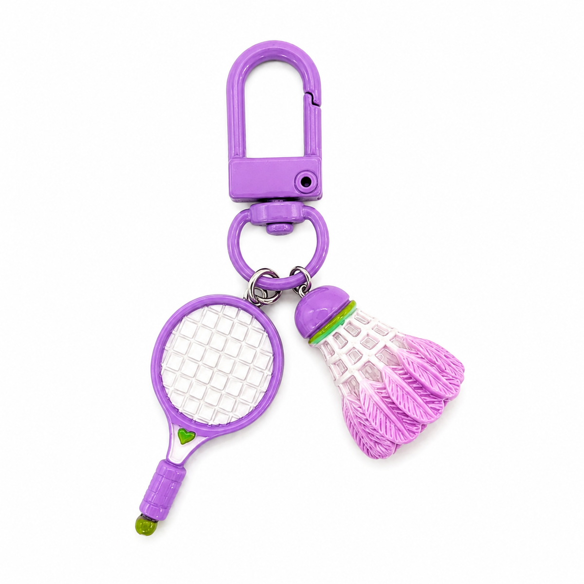 Porte-clés badminton mini raquette et volant, coloris violet
