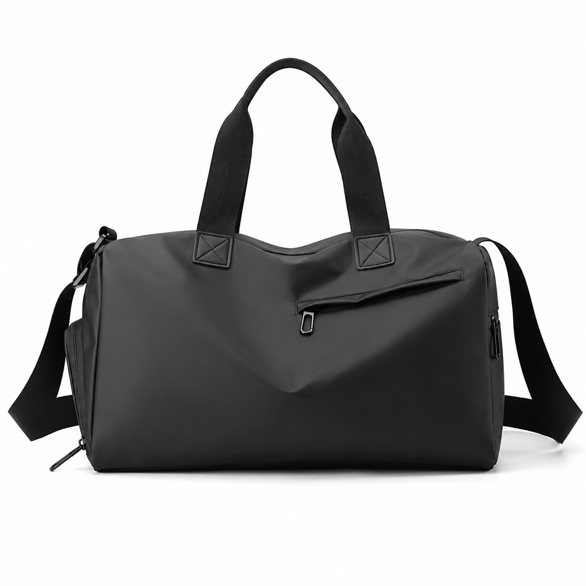 Sac de sport compact noir avec poche anti-vol avant, vue de face
