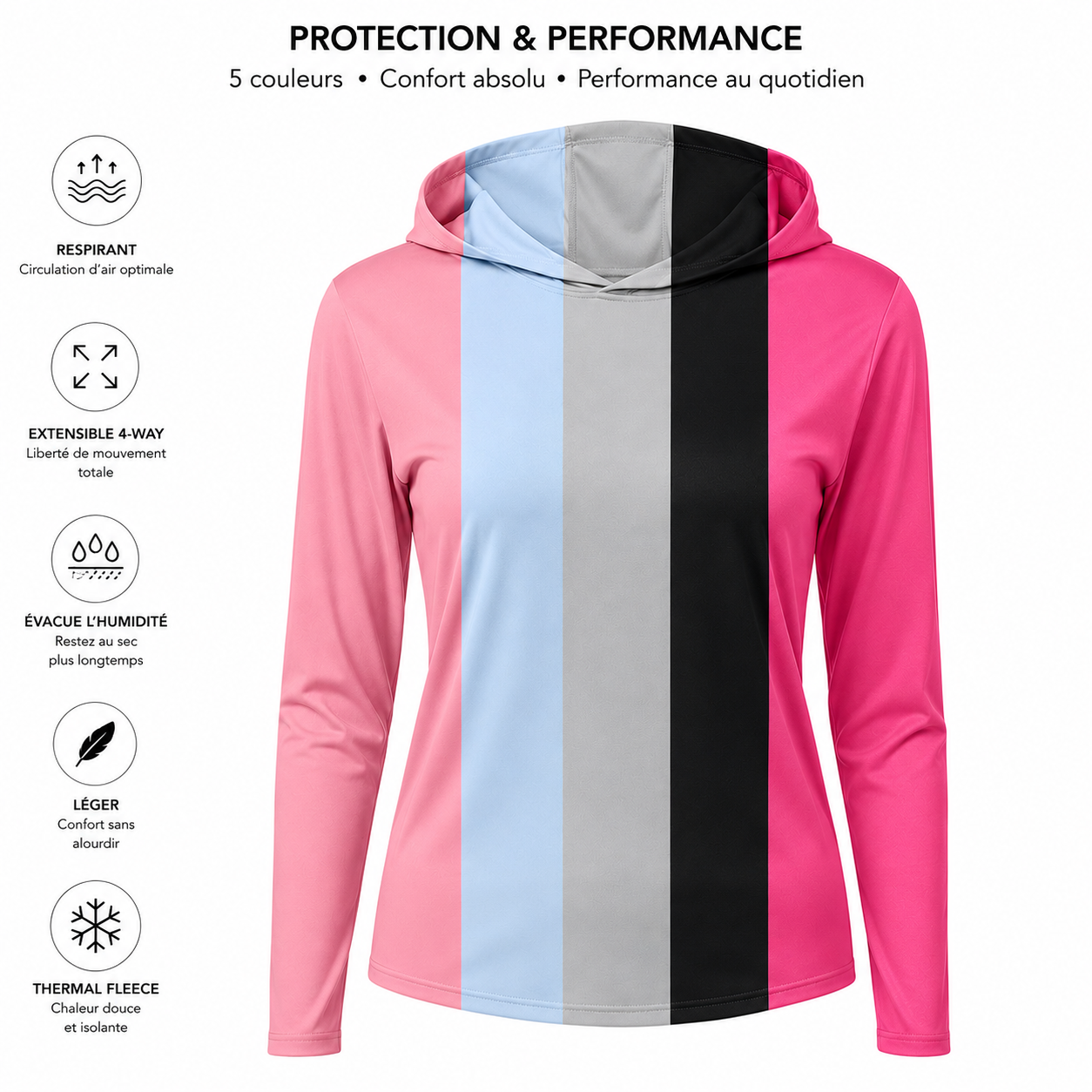 T-Shirt Capuche Padel Femme Anti-UV – Manches Longues Protection Solaire