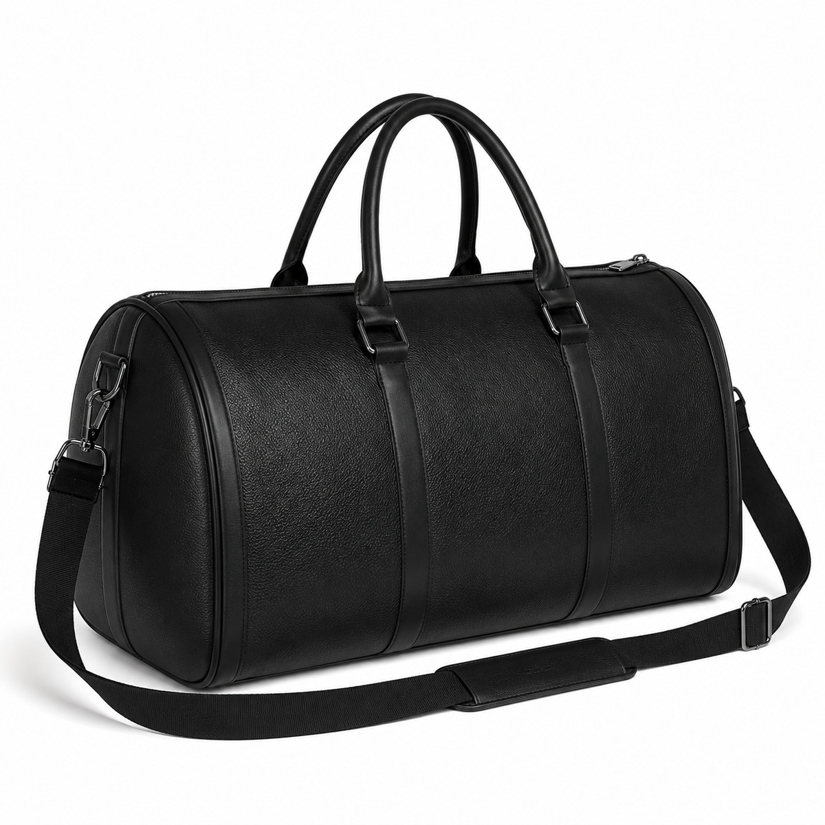 Sac de Voyage Cuir Noir Minimaliste – Grande Capacité 16"