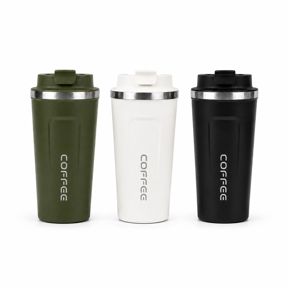 Mugs isothermes padel format voyage vert kaki, blanc et noir - vue d'ensemble
