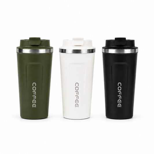 Mugs isothermes padel format voyage vert kaki, blanc et noir - vue d'ensemble