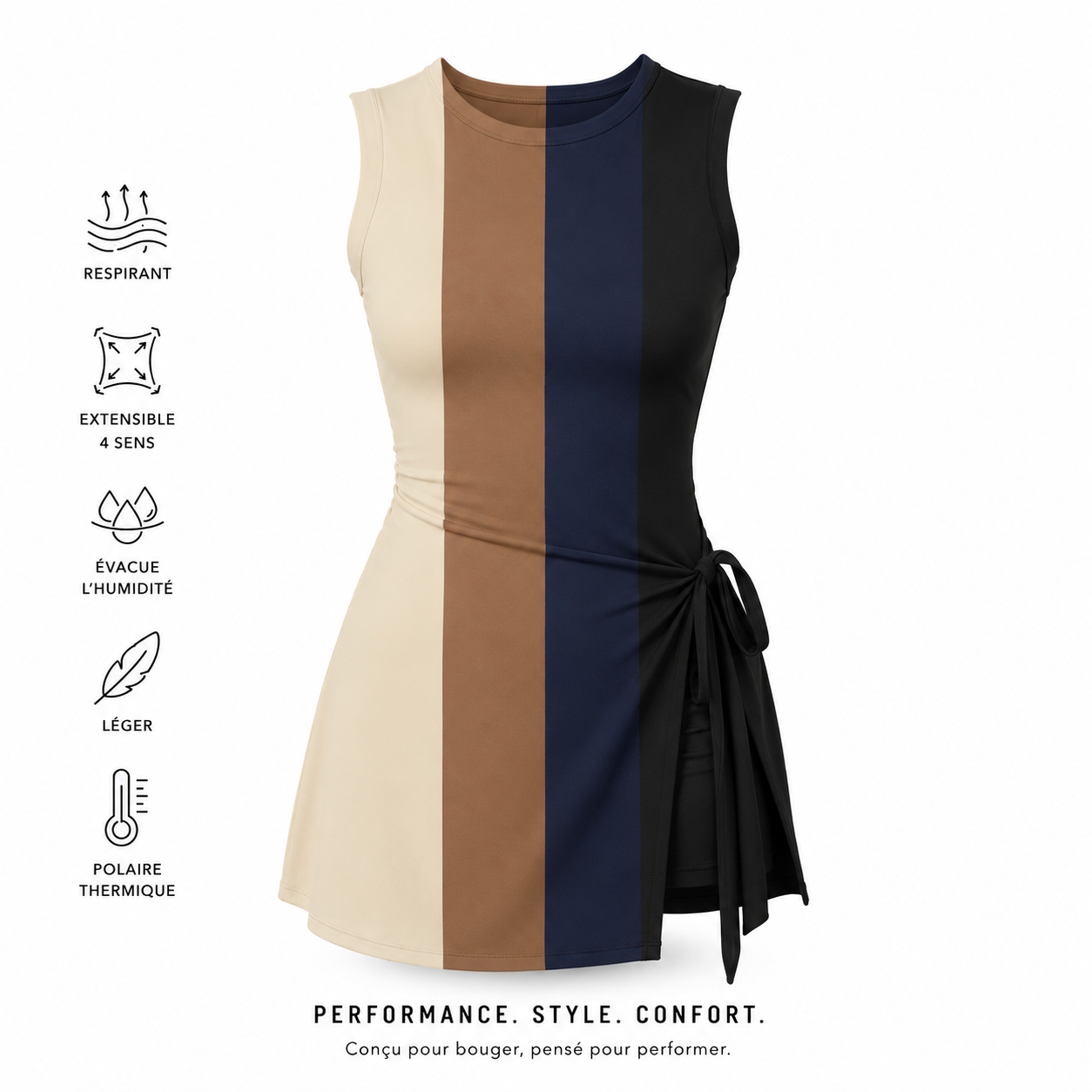 Robe Padel Femme Sans Manches – Short Intégré & Col Bateau