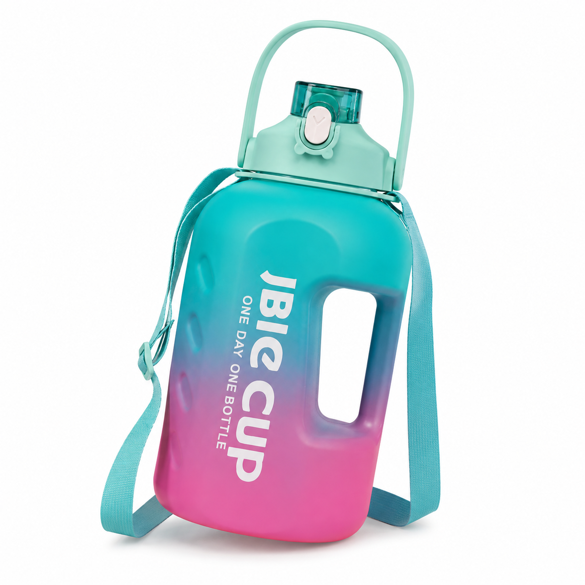 Gourde de sport 3L dégradé turquoise vers rose avec bandoulière - vue de face