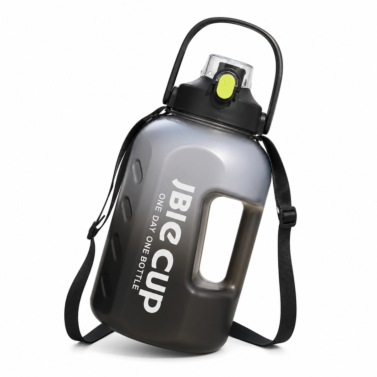 Gourde de sport 3L grise translucide avec bandoulière - vue de face