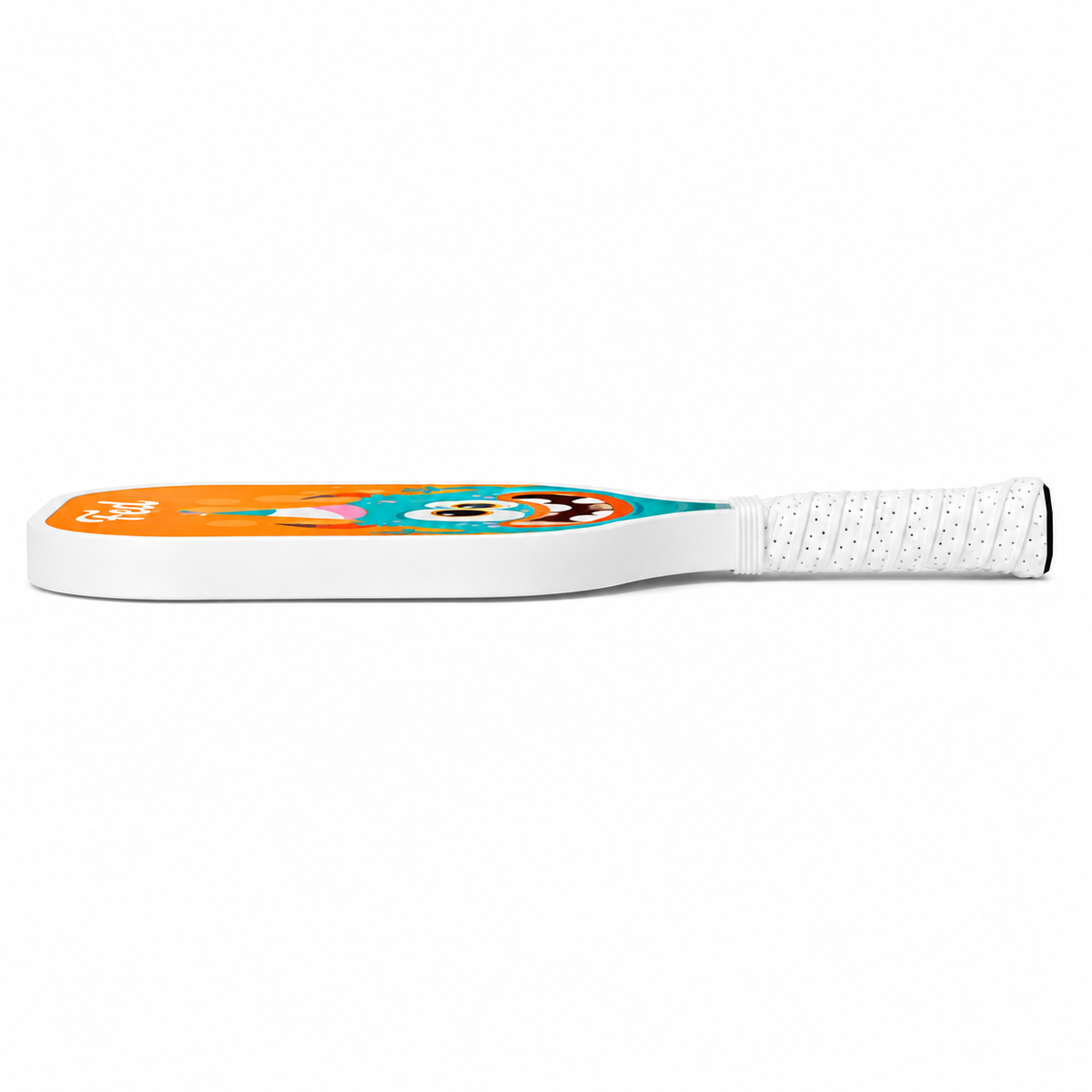 Vue de profil de la raquette de pickleball enfant orange montrant l'épaisseur du tamis
