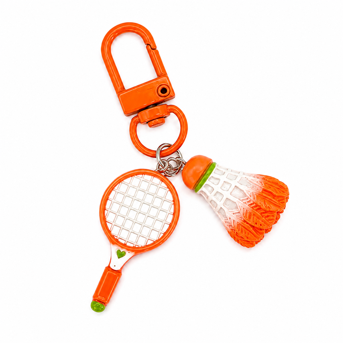 Porte-clés badminton mini raquette et volant, coloris orange