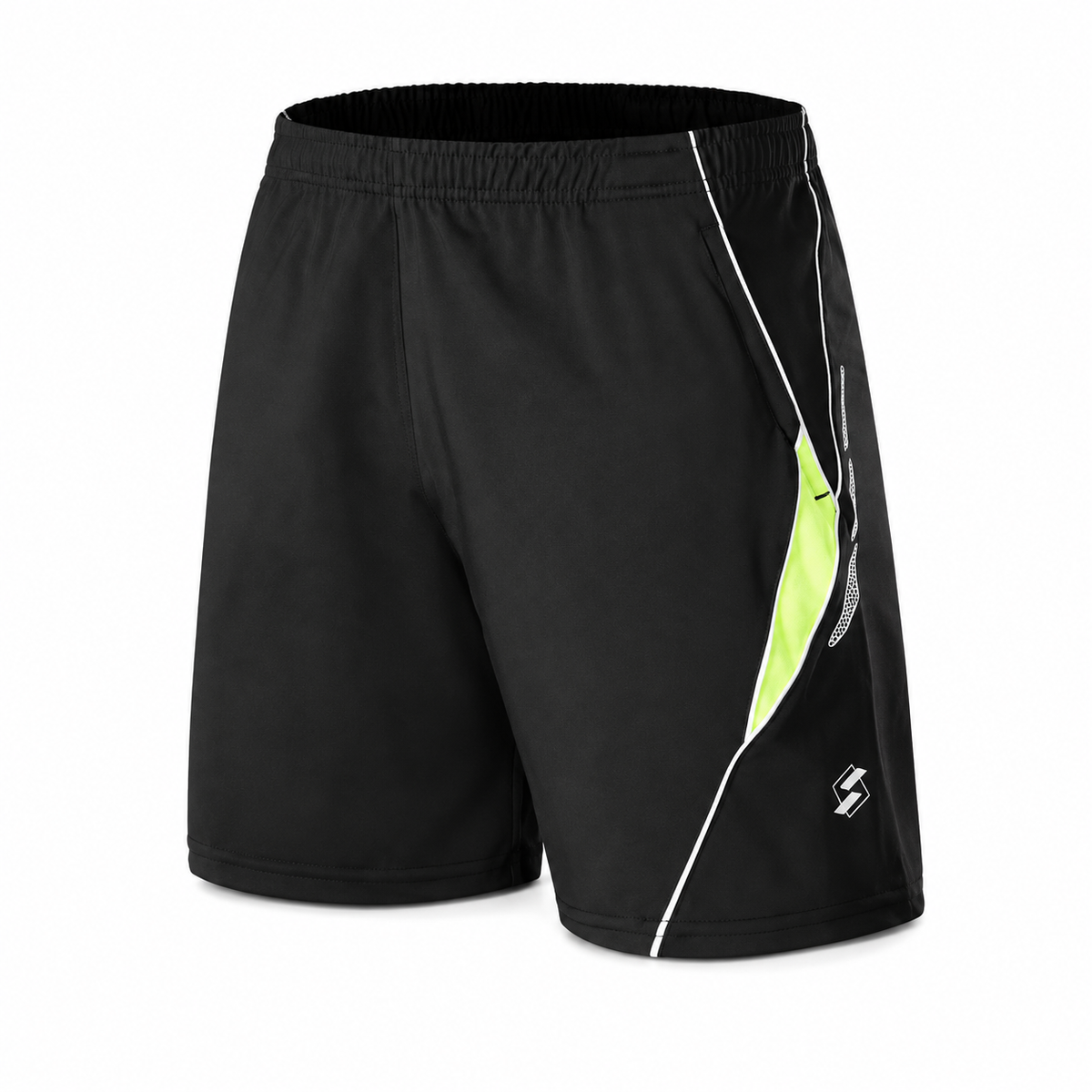 Short de padel homme noir avec accent vert, vue de face