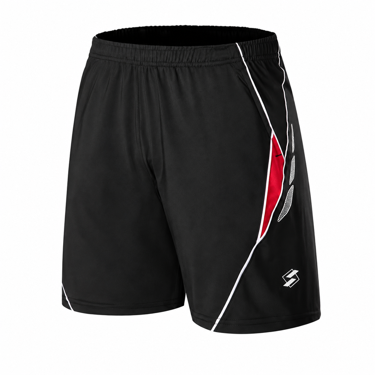 Short de padel homme noir avec accent rouge, vue de face