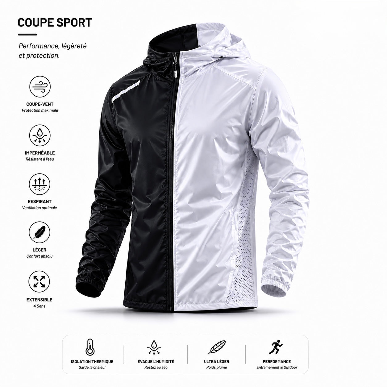 Veste Imperméable Padel Homme – UPF50+, Compactable & Coupe-Vent