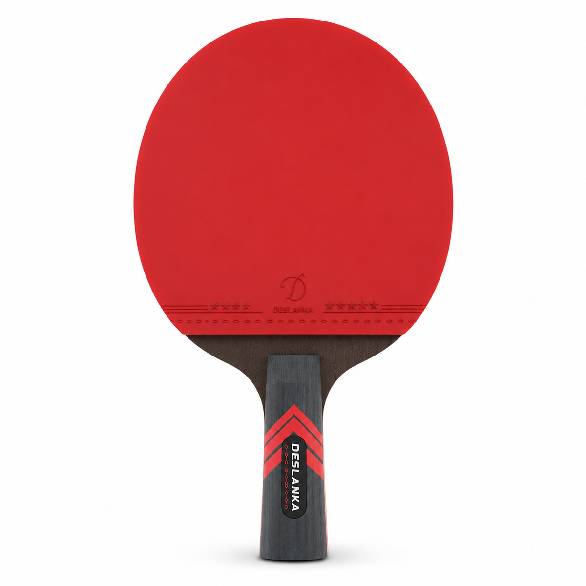 Raquette de tennis de table carbone pro rouge et noire avec manche - vue de face