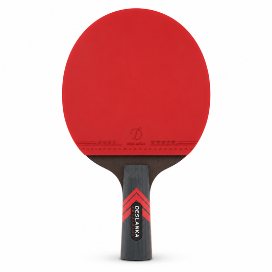 Raquette de tennis de table carbone pro rouge et noire avec manche - vue de face