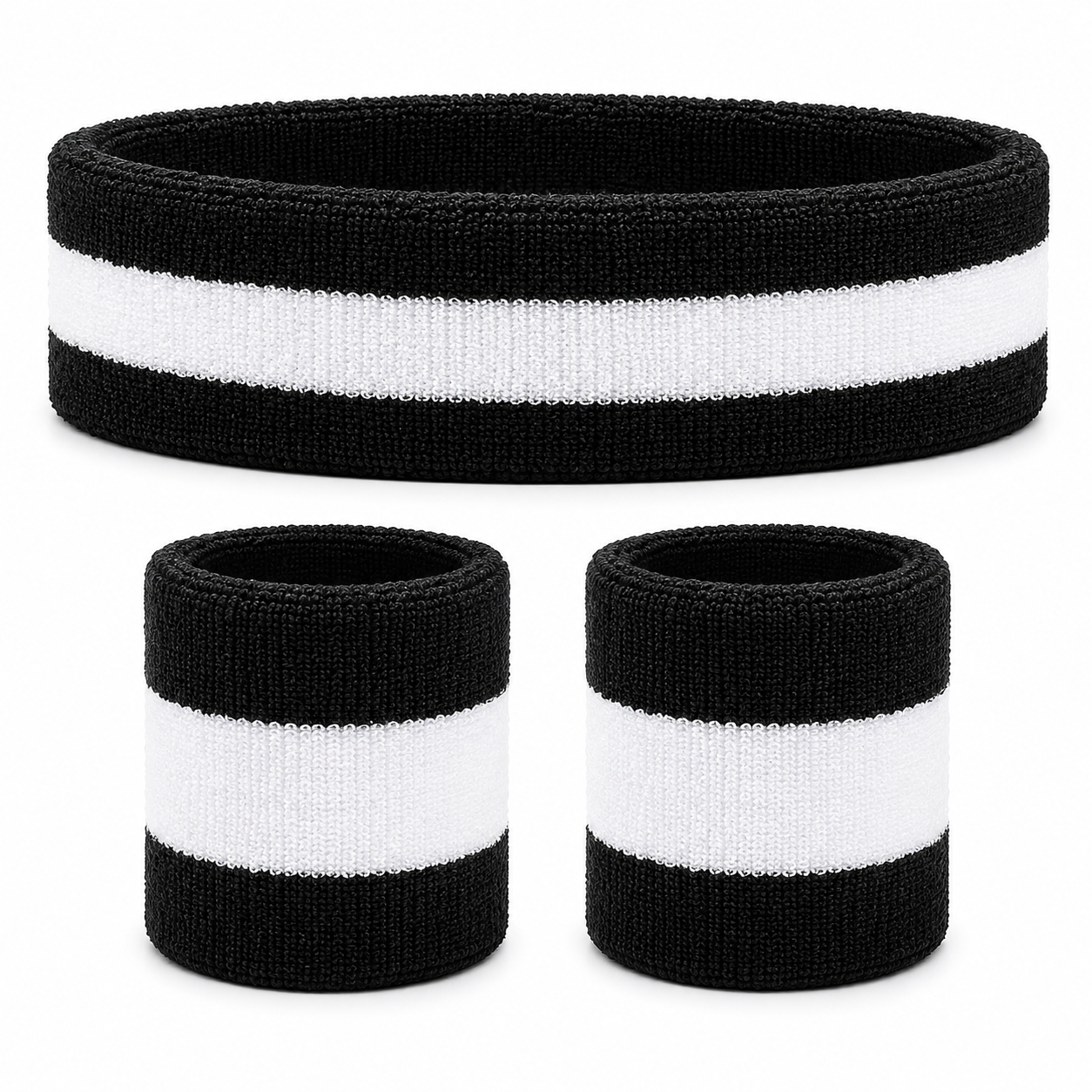 Lot Bandeau et Bracelets Anti-Transpiration en Coton – 3 Pièces