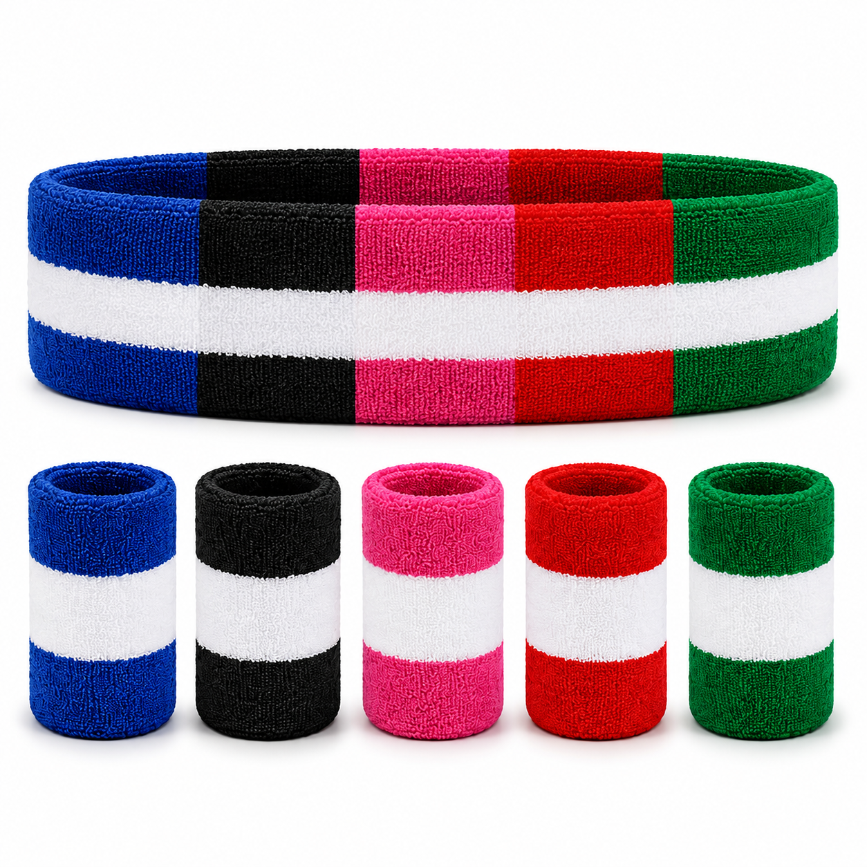 Lot Bandeau et Bracelets Anti-Transpiration en Coton – 3 Pièces