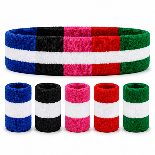 Lot Bandeau et Bracelets Anti-Transpiration en Coton – 3 Pièces