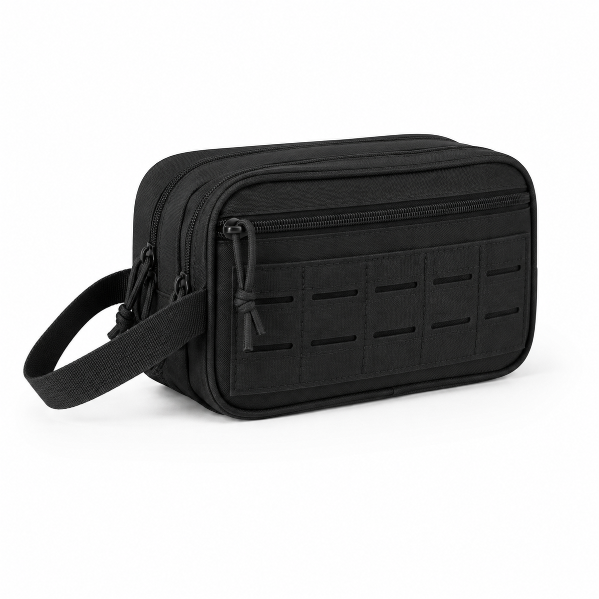 Trousse vestiaire padel tactique noire avec sangles molle - vue en angle
