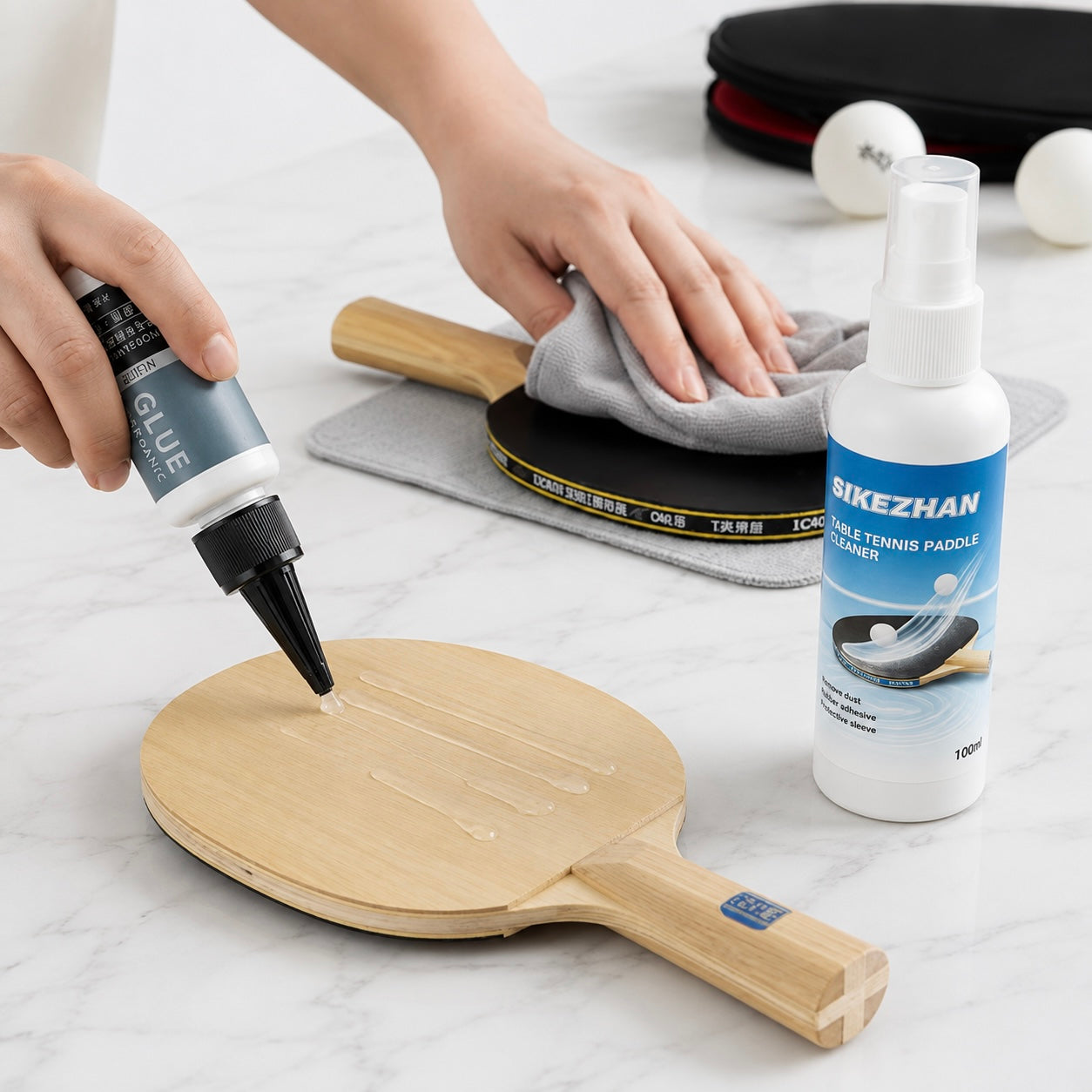 Kit Colle + Nettoyant pour Raquette de Tennis de Table