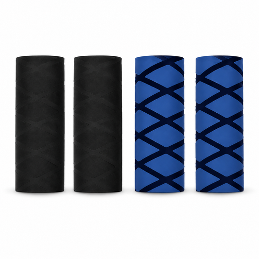 Manchons thermorétractables pour raquette de tennis de table, coloris noir uni et bleu à motif losange