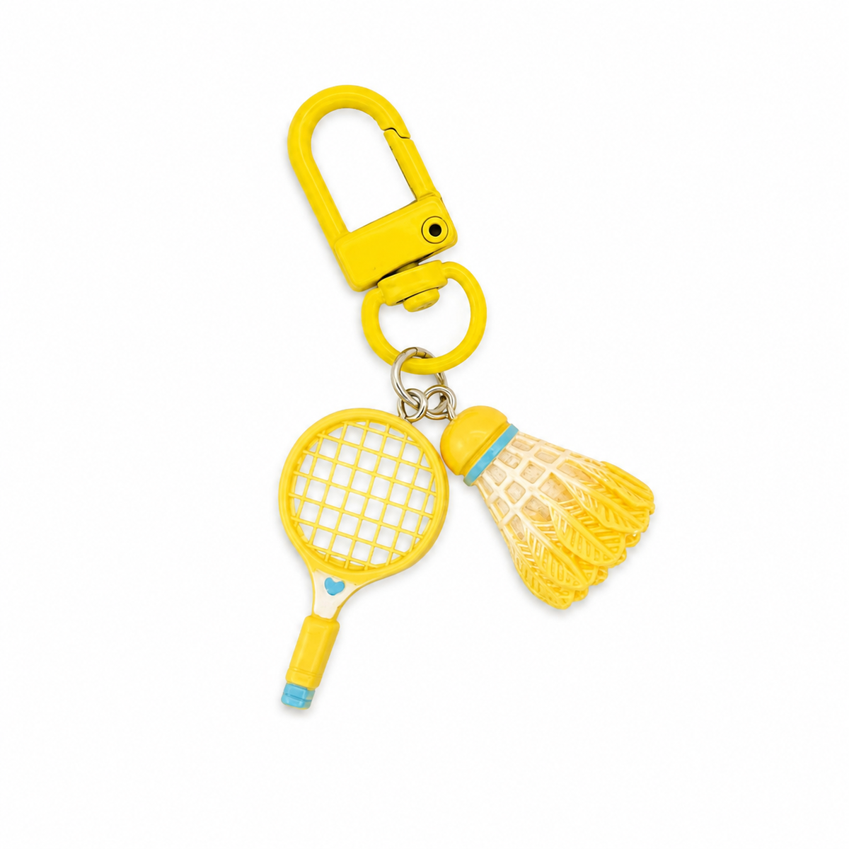 Porte-clés badminton mini raquette et volant, coloris jaune