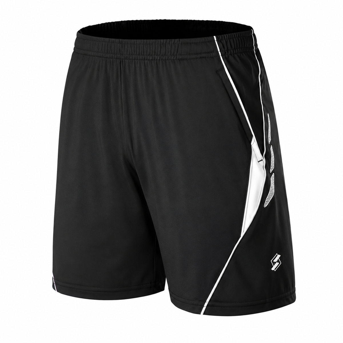 Short de padel homme noir avec accent blanc, vue de face