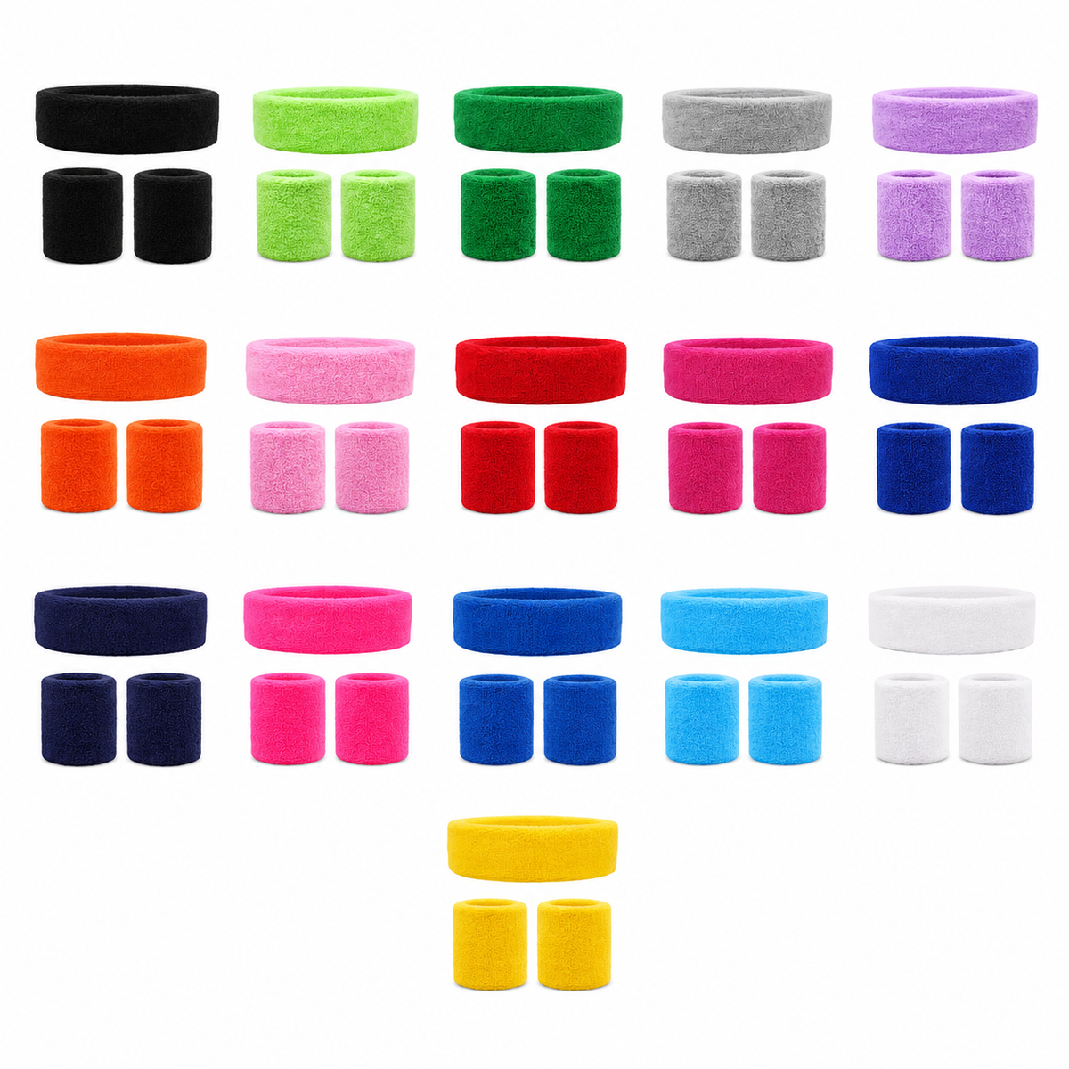 Bandeau et poignets éponge sport - nuancier des 16 couleurs disponibles