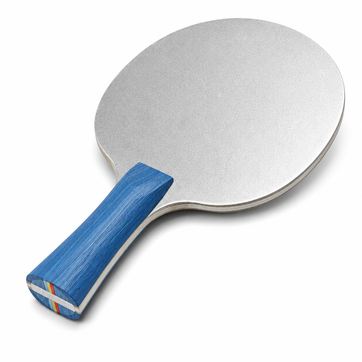 Raquette lestée en métal manche bleu, vue en angle montrant l'épaisseur de la palette