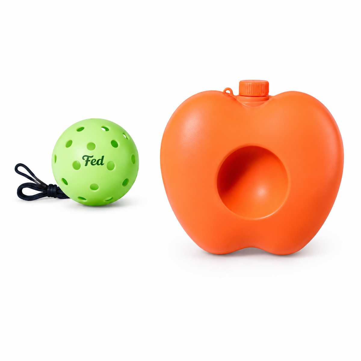 Balle de pickleball verte avec dragonne et support d'entraînement solo orange en forme de pomme