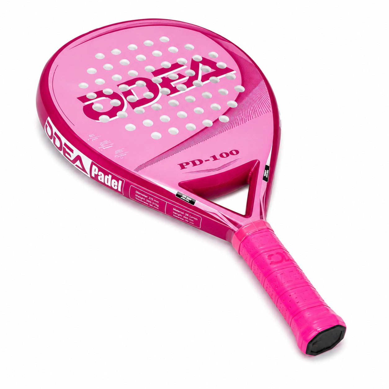 Raquette Padel Fibre de Verre Forme Ronde – 34mm, Balance Neutre, Débutant & Intermédiaire Motif Rose