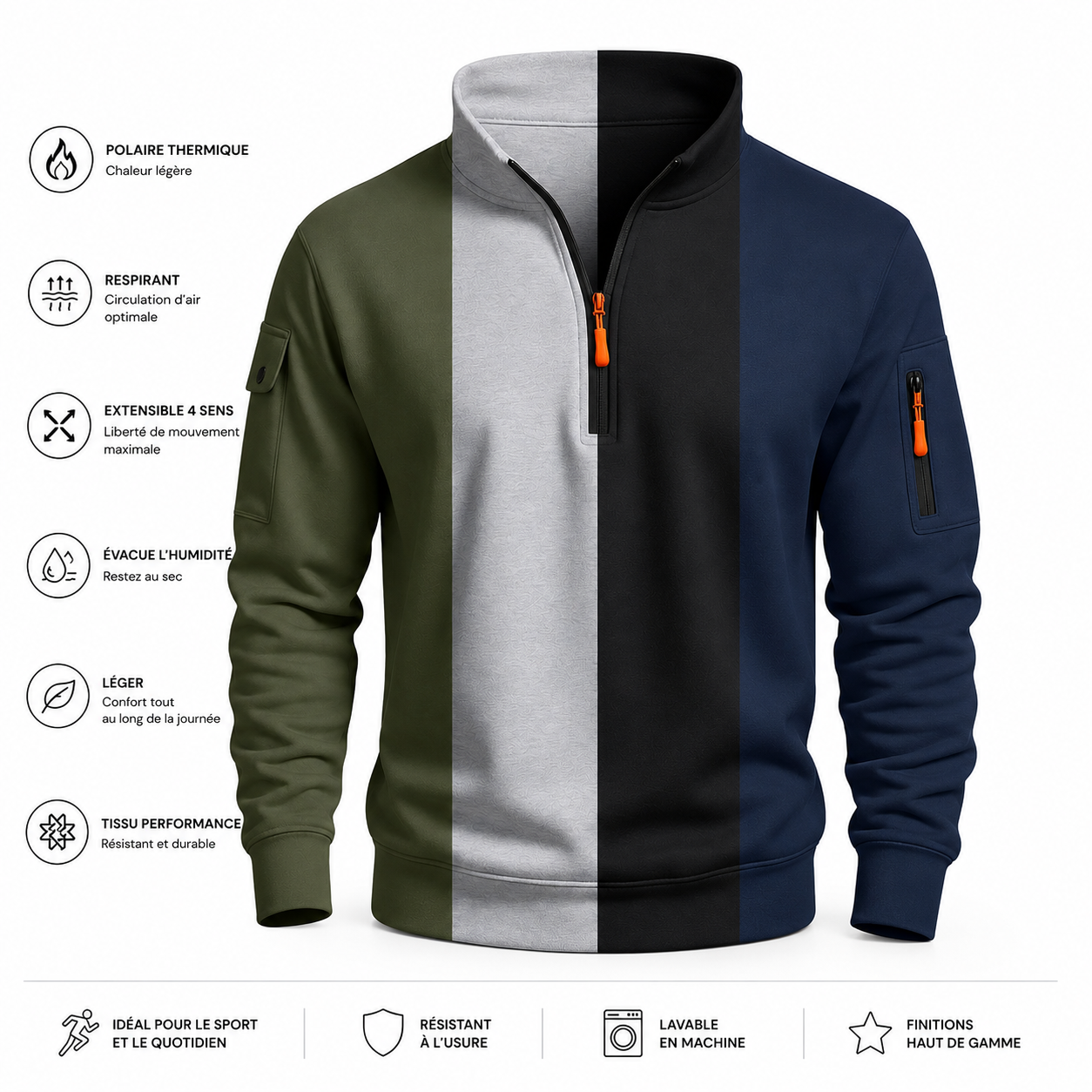 Sweat Demi-Zip Padel Homme – Col Haut, Chaud & Coupe-Vent