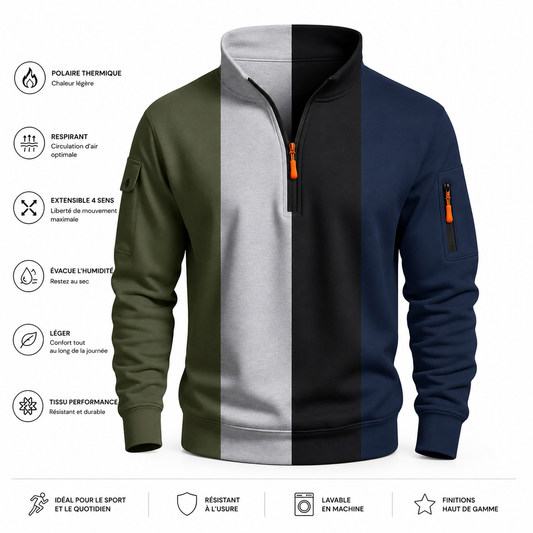 Sweat Demi-Zip Padel Homme – Col Haut, Chaud & Coupe-Vent