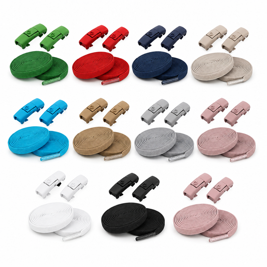 Lacets élastiques sans nœud avec fermoir métallique, grille de onze coloris disponibles