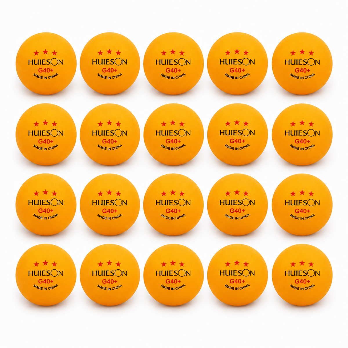 Lot de 20 balles de tennis de table Huieson orange, vue de dessus en grille