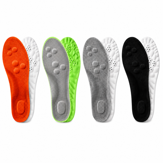 Semelles orthopédiques amortissantes pour chaussures de sport, quatre coloris orange, vert, gris et noir