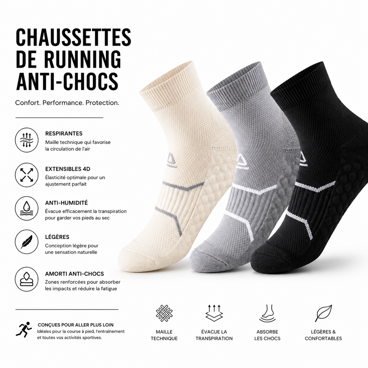 Chaussettes Padel Sport Compression – Anti-Friction & Respirantes
