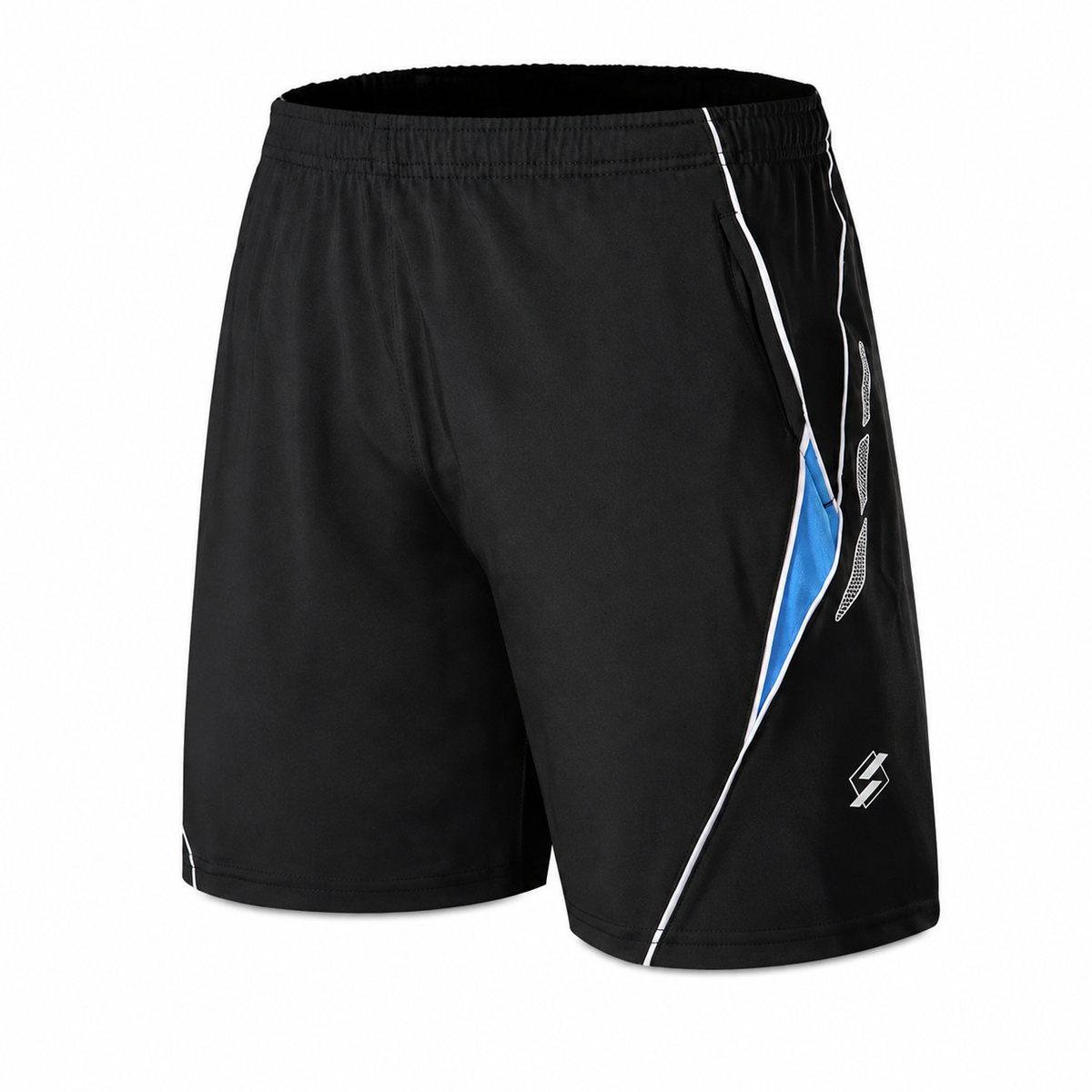 Short de padel homme noir avec accent bleu, vue de face