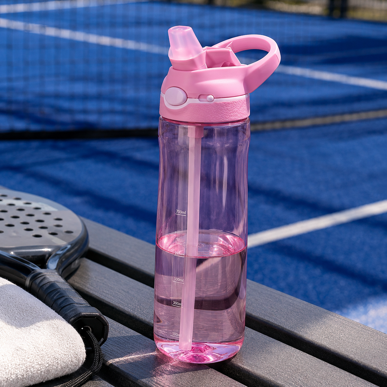 Gourde Padel Tritan 750ml avec Paille Rose | Sans BPA